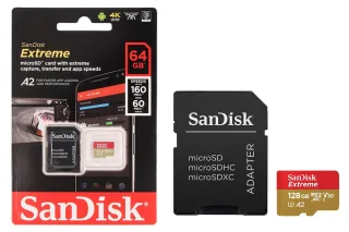 SanDisk Extreme microSDXC Class 10 UHS Class 3 V30 A2 160MB/s 64GB + SD adapter