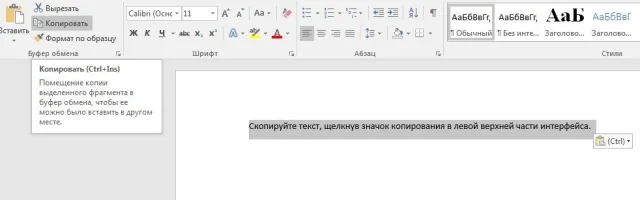 Кнопка копирования текста