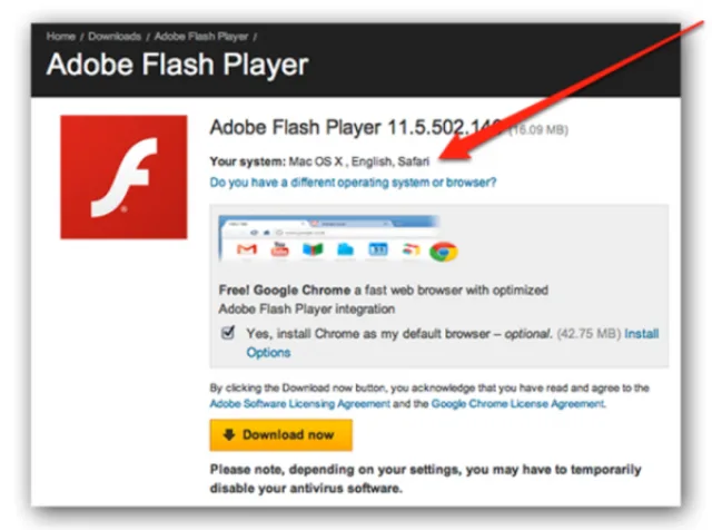 Интерфейс официального сайта Adobe Flash Player