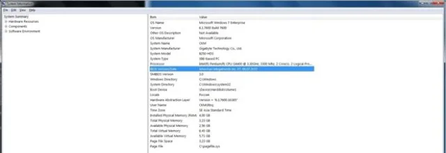 При нажатии на ссылку «System Summary» выводятся данные об используемой сборке Windows