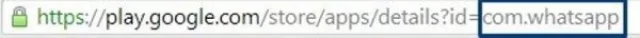 URL-адрес магазина Google Play, синий цветной прямоугольник показывает имя пакета