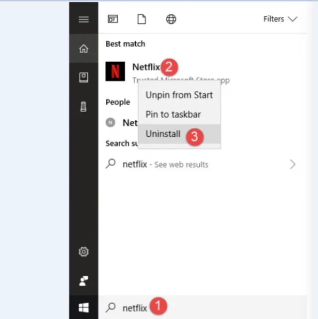 В «Taskbar» вводим названием приложения, нажимаем на него правой кнопкой мыши и выбираем пункт «Удалить»