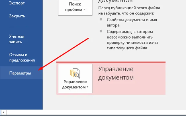 В меню «Файл» открываем окно с параметрами