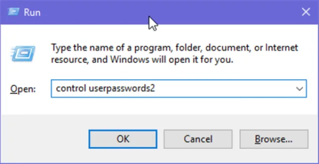 В окне Run вводим control userpasswords2