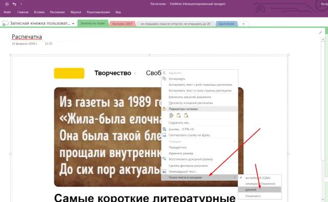 В разделе «Поиск текста в рисунках» выбираем необходимый язык