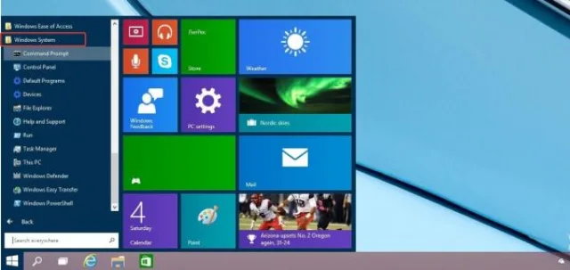 Входим в меню «Пуск», открываем папку «Windows System», затем «Панель управления»