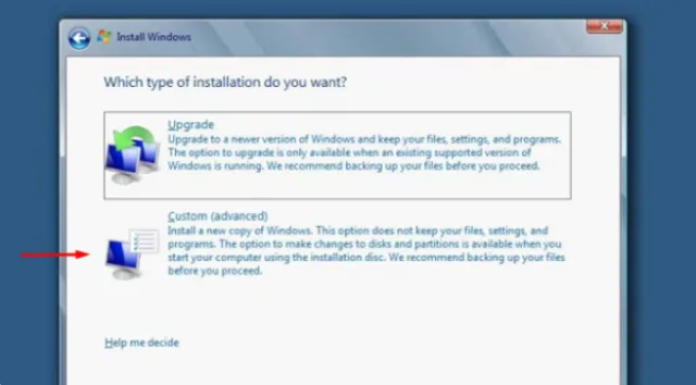 Выбираем «Custom (advanced)»