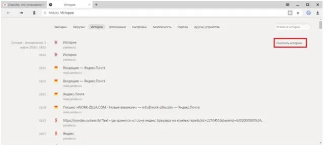 Кнопка "Очистить историю"