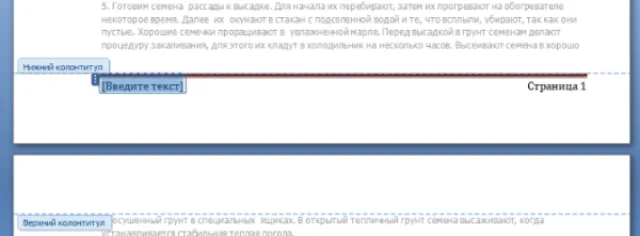 Нажимаем ЛКМ на верхний или нижний колонтитул, откроется режим редактирования колонтитулов