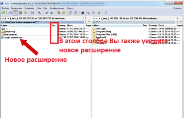 Новое расширение в выбранном файле