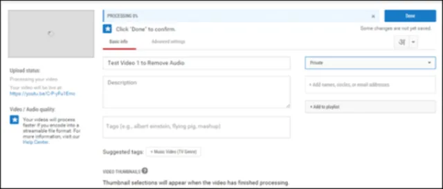 Ожидаем пока YouTube полностью не обработает видео файл