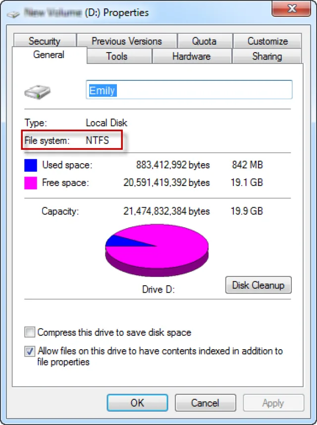 Тип файловой системы NTFS
