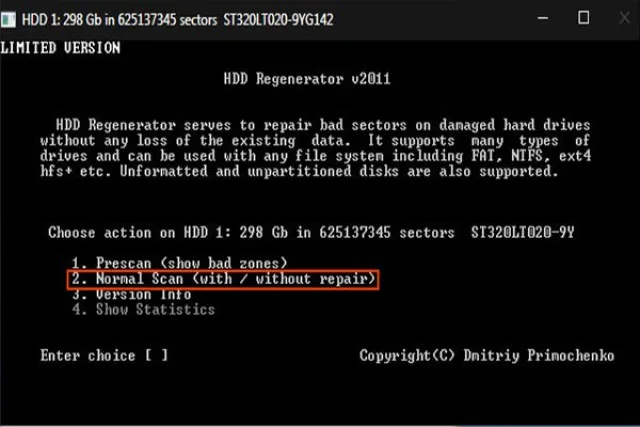 Выбираем пункт под номером 2 – «Normal scan (with without repair)»