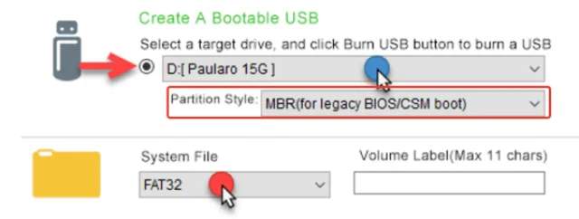 Под разделом «Создать загрузочный USB» или «Create a Bootable USB» выбираем свою флешку