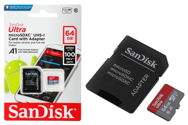 SanDisk Ultra microSDXC Class 10 UHS Class 1 A1 100MB s 64GB + SD adapter