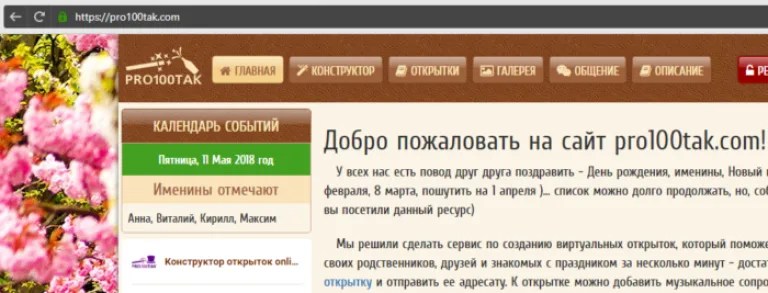 Интерфейс онлайн-сервиса Pro100tak.com