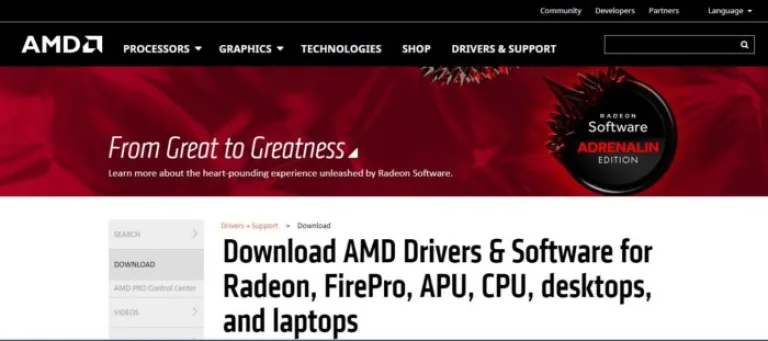 Переходим на официальный сайт разработчика AMD