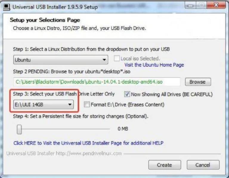 Выбираем USB-накопитель из раскрывающегося списка в разделе «Step 3»