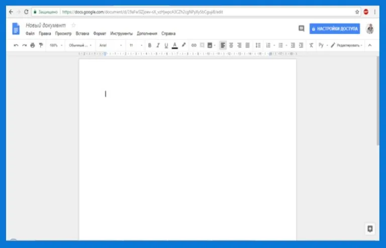 Окно редактирования в Google Документы