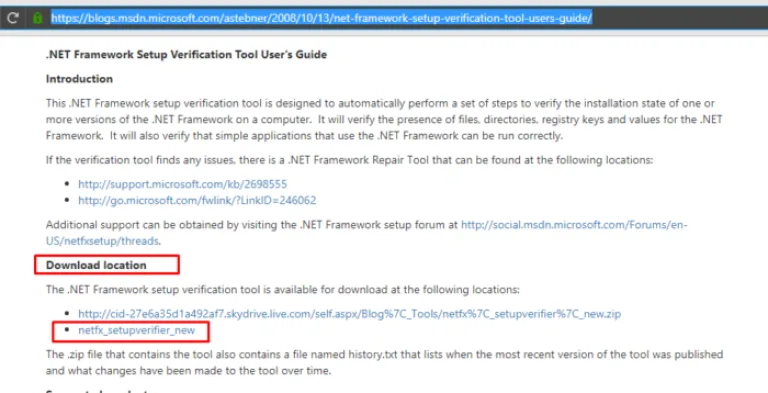 Находим название «Download location», щелкаем по второй ссылке «netfx_setupverifier_new»