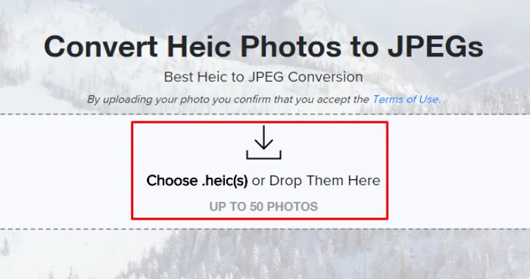 Нажимаем на значок загрузки или на строку «Choose .heik(s) or Drop Them Here», загружаем все файлы HEIC с компьютера