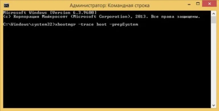 В поле командной строки вводим команду «xbootmgr -trace boot -prepSystem», нажимаем «Enter»