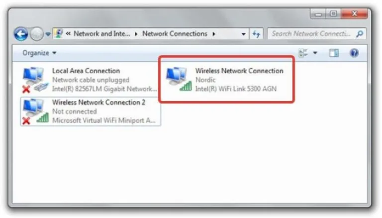 Присутствие значка «Беспроводные подключения» (WLAN, Wireless)