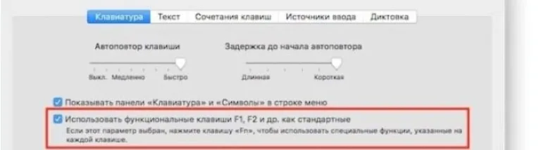 Ставим флажок на пункте об использовании функциональных клавиш «F1-F12»