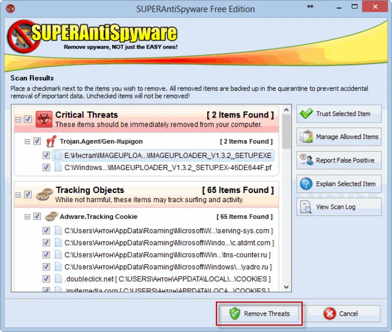 Кликаем на «Remove Threats»