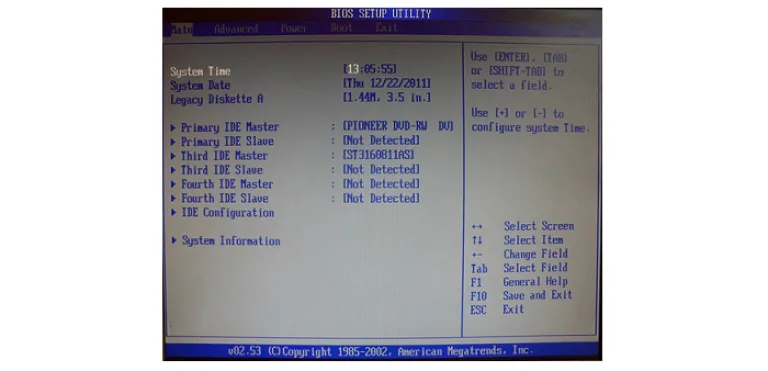 Меню настроек AMI Bios