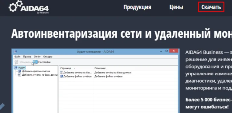 Переходим на сайт AIDA64, нажимаем вкладку «Скачать»