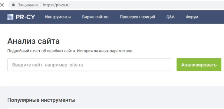 В поле вводим адрес сайта для проверки, нажимаем «Анализировать»