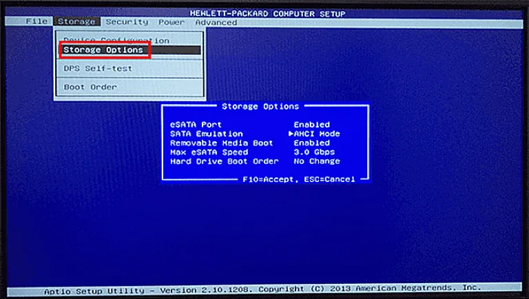Выбираем «Storage Options»