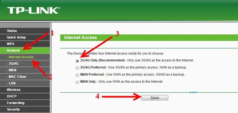 Выставляем значение «3G4G Only»