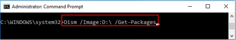 Печатаем команду «Dism /Image:X: /Get-Packages», чтобы получить информацию об установленных пакетах, нажать «Enter»