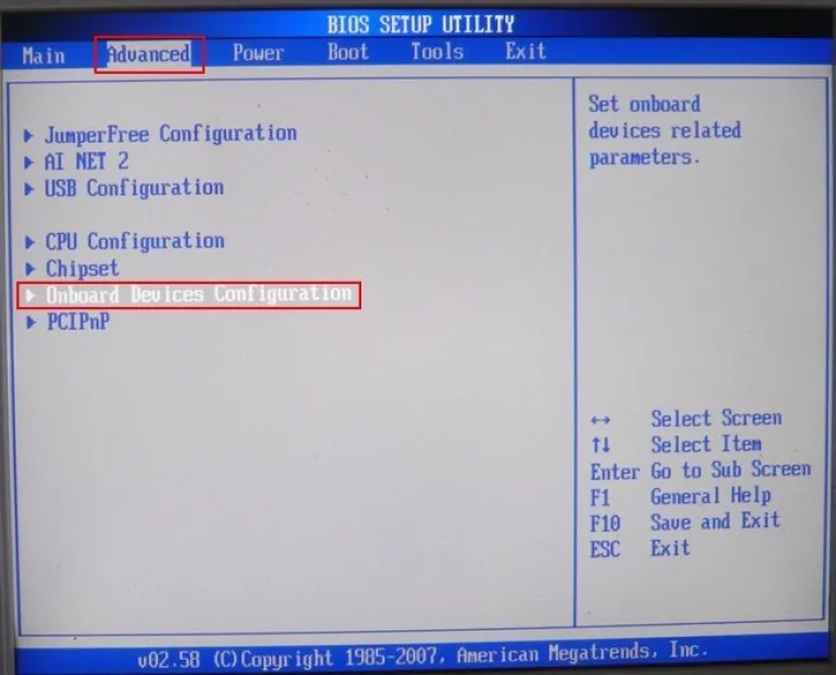 Переходим в »Onboard device configuration»