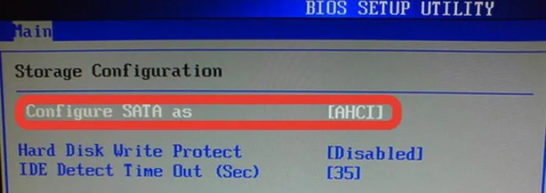 Перемещаемся на «Configure SATA As», нажимаем «Enter»