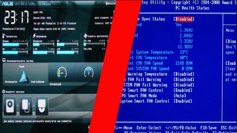 Интерфейс старой версии BIOS и BIOS-UEFI