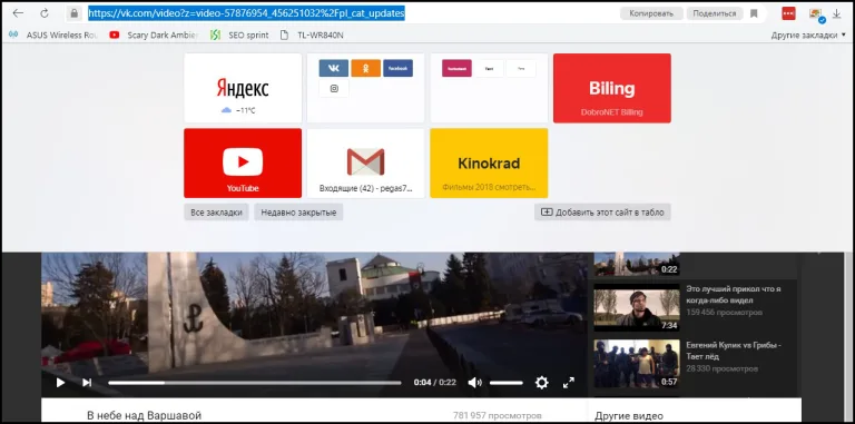 Копируем ссылку на видео из соцсети ВКонтакте