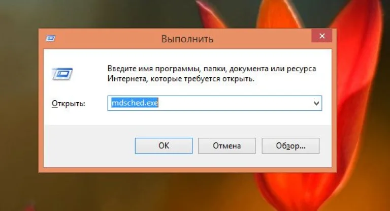 Печатаем в меню «mdsched.exe» и нажимаем «OK»