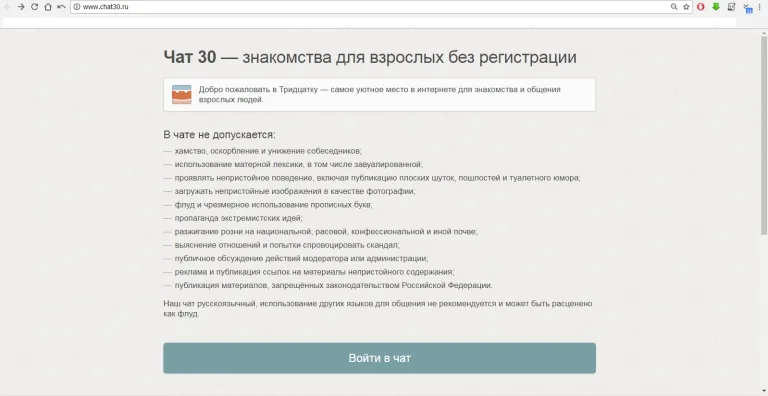 Заходим на сайт и нажимаем «Войти в чат»