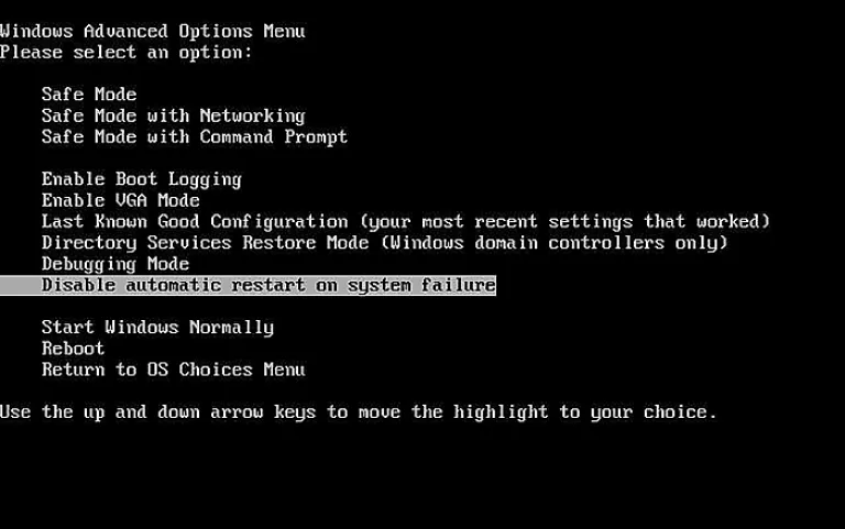 Меню с вариантами загрузки Windows