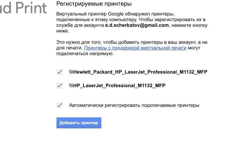 Отмечаем только необходимые пункты, нажимаем «Добавить принтер»