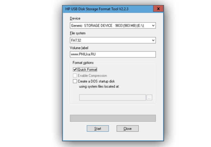 Программа USB Disk Storage Format Tool