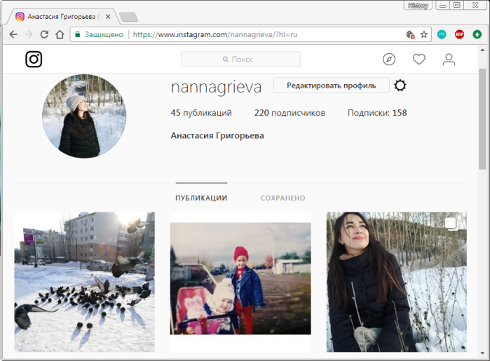 Страница инстаграм через компьютер