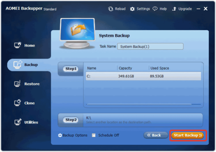 Нажимаем «Start Backup»