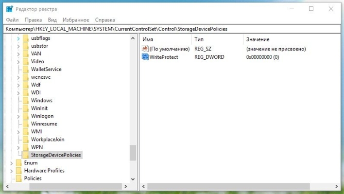 Называем раздел «WriteProtect»