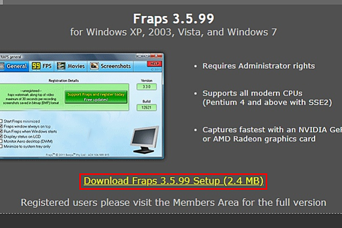 Нажимаем на кнопку «Download Fraps...»