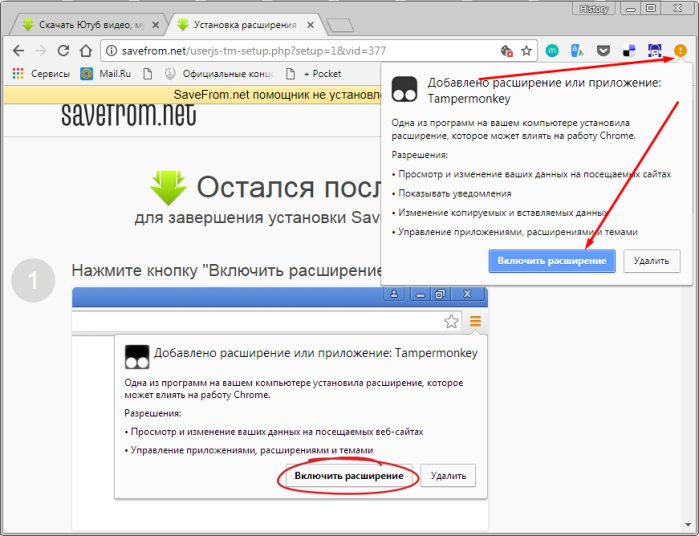 Переходим в настройки браузера и включаем расширение