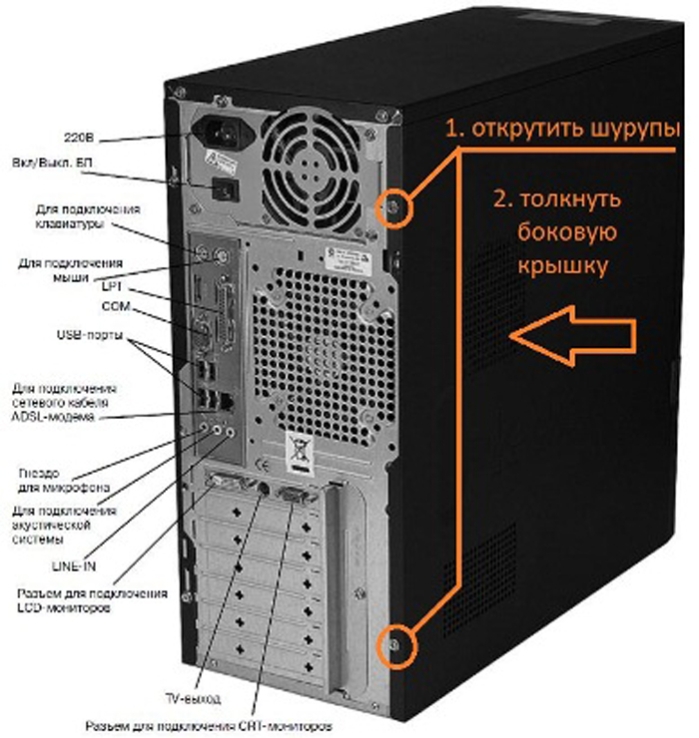 Снимаем боковую крышку с системного блока